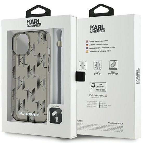 Husa pentru iPhone 15 / iPhone 14 / iPhone 13 - Karl Lagerfeld IML Luxury (KLHCP15SHKDPNSK) - Mono KL Pattern&Cord