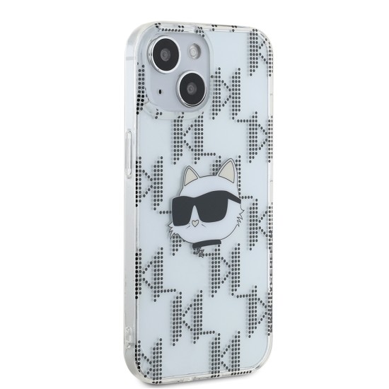 Husa pentru iPhone 15 / iPhone 14 / iPhone 13 - Karl Lagerfeld IML Luxury (KLHCP15SHKLPCHT) - Transparent Choupette Head&Monogram