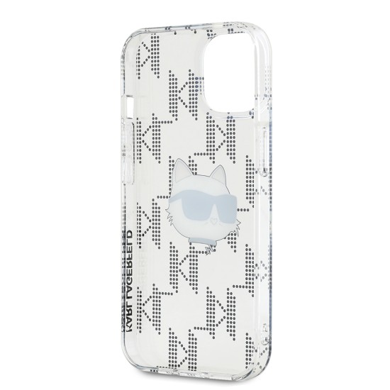 Husa pentru iPhone 15 / iPhone 14 / iPhone 13 - Karl Lagerfeld IML Luxury (KLHCP15SHKLPCHT) - Transparent Choupette Head&Monogram