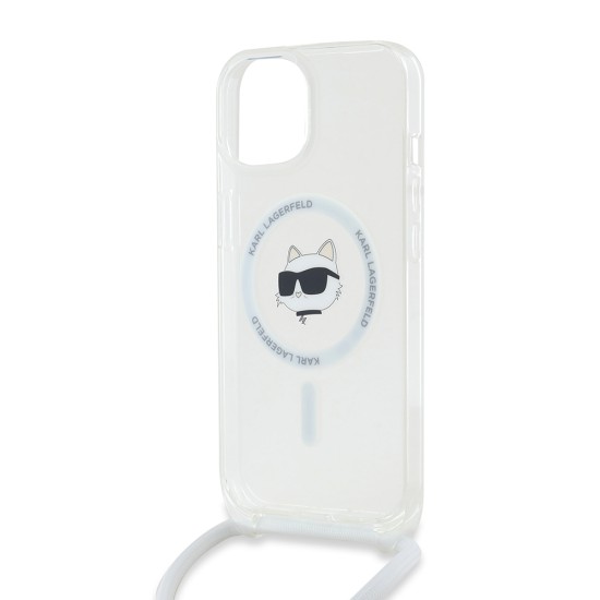 Husa pentru iPhone 15 / iPhone 14 / iPhone 13 - Karl Lagerfeld IML MagSafe (KLHMP14SHCCHNT) - Transparent Choupette Head&Cord