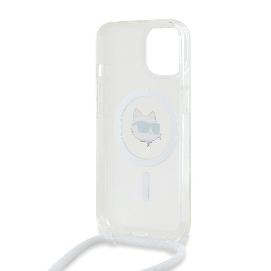 Husa pentru iPhone 15 / iPhone 14 / iPhone 13 - Karl Lagerfeld IML MagSafe (KLHMP14SHCCHNT) - Transparent Choupette Head&Cord