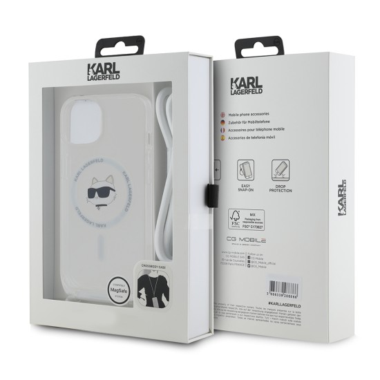 Husa pentru iPhone 15 / iPhone 14 / iPhone 13 - Karl Lagerfeld IML MagSafe (KLHMP14SHCCHNT) - Transparent Choupette Head&Cord