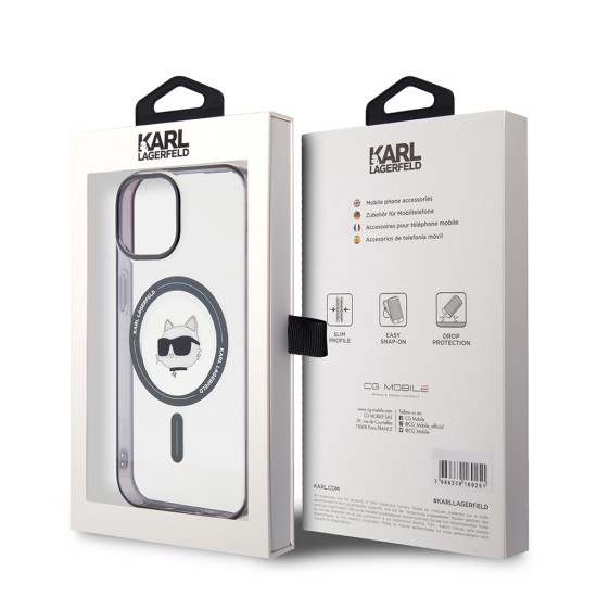 Husa pentru iPhone 15 / iPhone 14 / iPhone 13 - Karl Lagerfeld IML MagSafe (KLHMP15SHCHNOTK) - Transparent Choupette`s Head