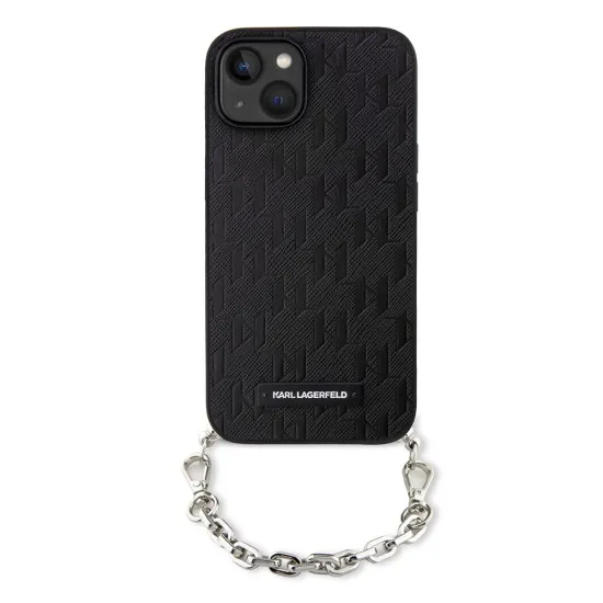 Husa pentru iPhone 15 / iPhone 14 / iPhone 13 - Karl Lagerfeld Saffiano Monogram Chain (KLHCP14SSACKLHPK) - Black Husa pentru iPhone 15 / iPhone 14 / iPhone 13 - Karl Lagerfeld Saffiano Monogram Chain (KLHCP14SSACKLHPK) - Black