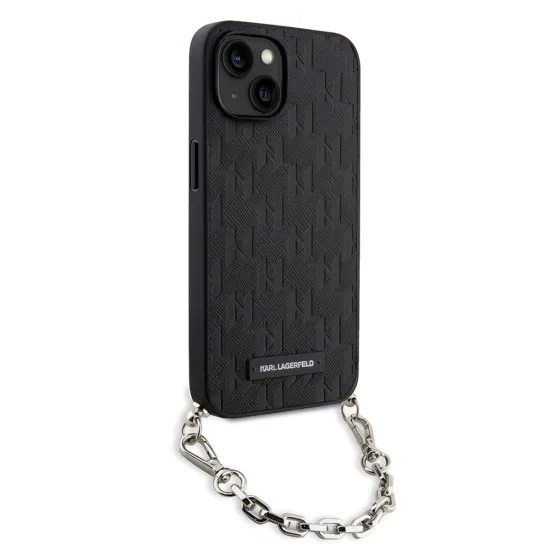 Husa pentru iPhone 15 / iPhone 14 / iPhone 13 - Karl Lagerfeld Saffiano Monogram Chain (KLHCP14SSACKLHPK) - Black Husa pentru iPhone 15 / iPhone 14 / iPhone 13 - Karl Lagerfeld Saffiano Monogram Chain (KLHCP14SSACKLHPK) - Black