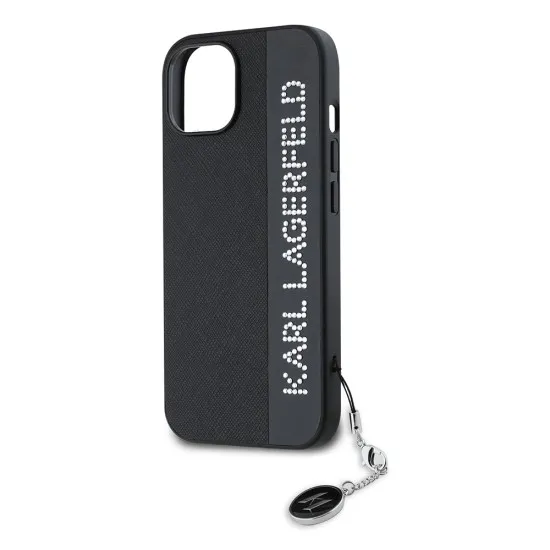 Husa pentru iPhone 15 / iPhone 14 / iPhone 13 - Karl Lagerfeld Saffiano Rhinestones&Charm (KLHCP15SPSAKDGCK) - Black Husa pentru iPhone 15 / iPhone 14 / iPhone 13 - Karl Lagerfeld Saffiano Rhinestones&Charm (KLHCP15SPSAKDGCK) - Black
