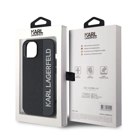 Husa pentru iPhone 15 / iPhone 14 / iPhone 13 - Karl Lagerfeld Saffiano Rhinestones&Charm (KLHCP15SPSAKDGCK) - Black Husa pentru iPhone 15 / iPhone 14 / iPhone 13 - Karl Lagerfeld Saffiano Rhinestones&Charm (KLHCP15SPSAKDGCK) - Black