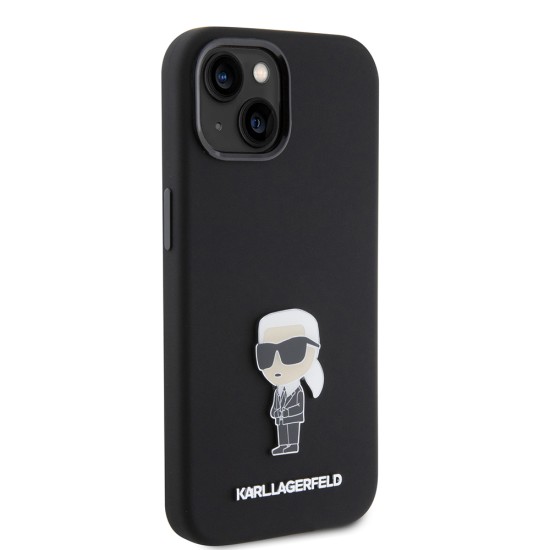 Husa pentru iPhone 15 / iPhone 14 / iPhone 13 - Karl Lagerfeld Silicone (KLHCP15SSMHKNPK) - Ikonik Metal Pin