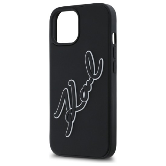 Husa pentru iPhone 15 - Karl Lagerfeld 3D Design (KLHCP15S3DRKSDLK) - Rubber Signature