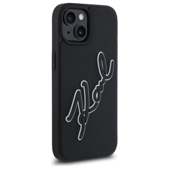 Husa pentru iPhone 15 - Karl Lagerfeld 3D Design (KLHCP15S3DRKSDLK) - Rubber Signature