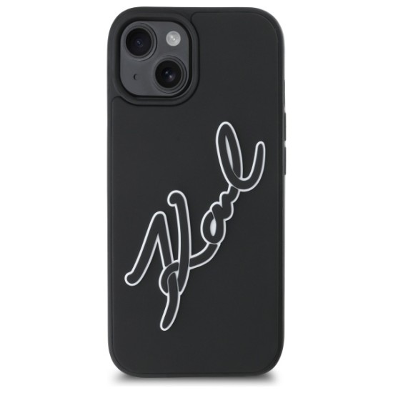 Husa pentru iPhone 15 - Karl Lagerfeld 3D Design (KLHCP15S3DRKSDLK) - Rubber Signature