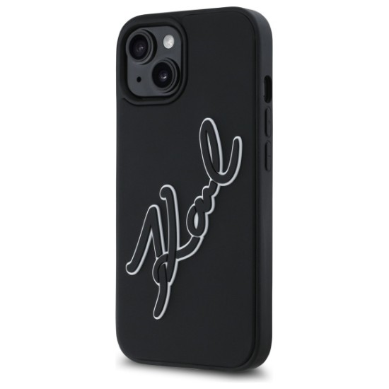 Husa pentru iPhone 15 - Karl Lagerfeld 3D Design (KLHCP15S3DRKSDLK) - Rubber Signature