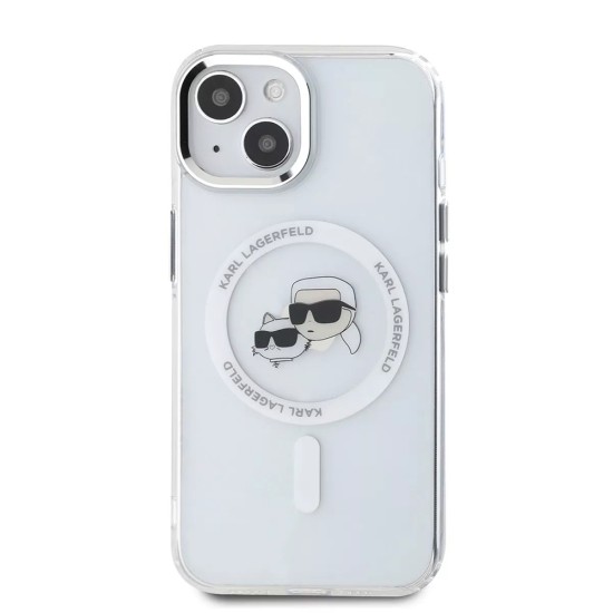 Husa pentru iPhone 15 - Karl Lagerfeld IML MagSafe (KLHMP15SHLSKCH) - Metal Karl&Choupette Heads