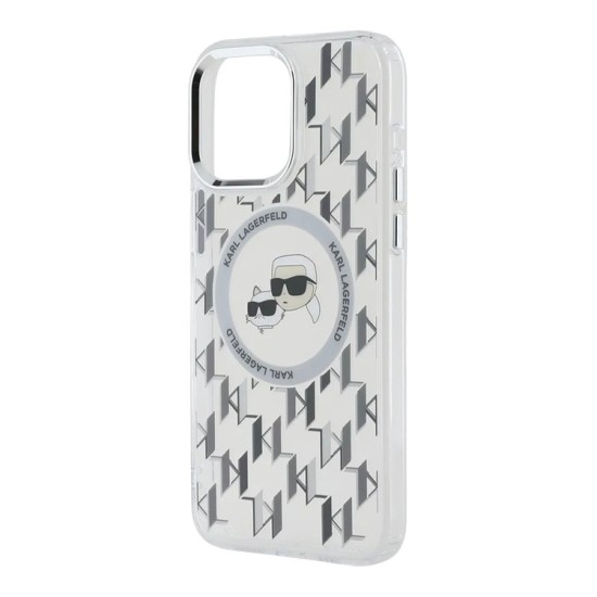 Husa pentru iPhone 15 - Karl Lagerfeld IML MagSafe (KLHMP15SHMCKMHT) - Clear Monogram Karl&Choupette Head