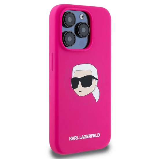 Husa pentru iPhone 15 - Karl Lagerfeld Silicone MagSafe (KLHMP15SSKHPPLF) - Fuchsia Karl`s Head