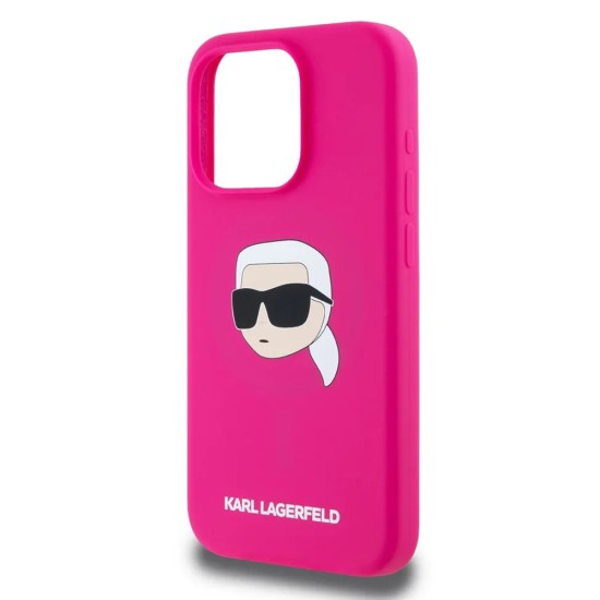 Husa pentru iPhone 15 - Karl Lagerfeld Silicone MagSafe (KLHMP15SSKHPPLF) - Fuchsia Karl`s Head