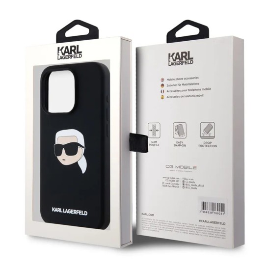 Husa pentru iPhone 15 - Karl Lagerfeld Silicone MagSafe (KLHMP15SSKHPPLK) - Karl`s Head