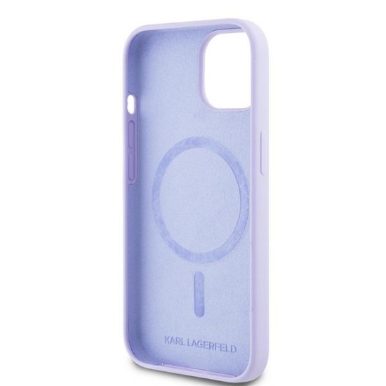 Husa pentru iPhone 15 - Karl Lagerfeld Silicone Ring MagSafe (KLHMP15SSCMKCRHU) - Purple Karl&Choupette Heads