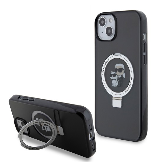 Husa pentru iPhone 15 Plus / 14 Plus - Karl Lagerfeld Hardcase Ring Stand MagSafe (KLHMP15MHMRSKCK) - Karl&Choupette