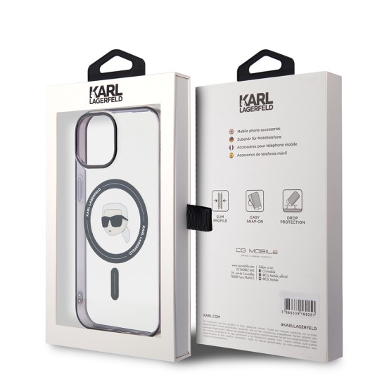 Husa pentru iPhone 15 Plus / 14 Plus - Karl Lagerfeld IML MagSafe (KLHMP15MHKHNOTK) - Transparent Karl`s Head