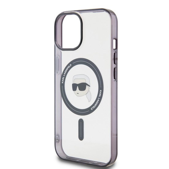 Husa pentru iPhone 15 Plus / 14 Plus - Karl Lagerfeld IML MagSafe (KLHMP15MHKHNOTK) - Transparent Karl`s Head