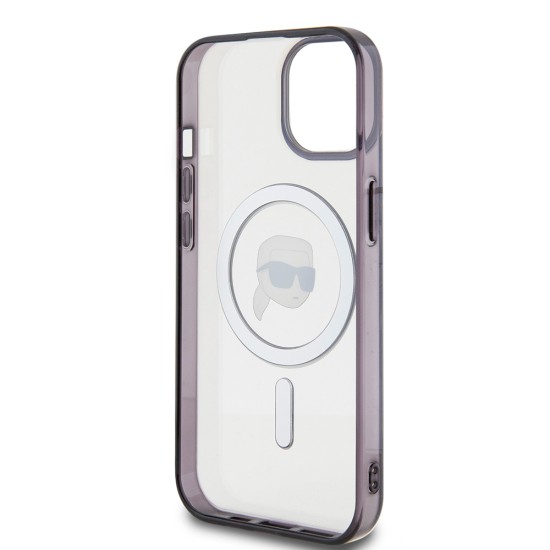 Husa pentru iPhone 15 Plus / 14 Plus - Karl Lagerfeld IML MagSafe (KLHMP15MHKHNOTK) - Transparent Karl`s Head