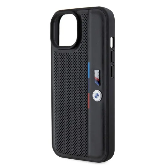 Husa pentru iPhone 15 Plus - BMW Hardcase Perforated Tricolor Line (BMHCP15M23PUPVK) - Black