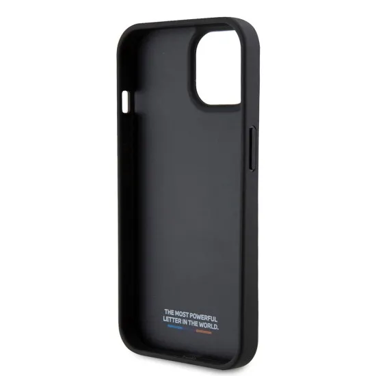 Husa pentru iPhone 15 Plus - BMW Hardcase Perforated Tricolor Line (BMHCP15M23PUPVK) - Black