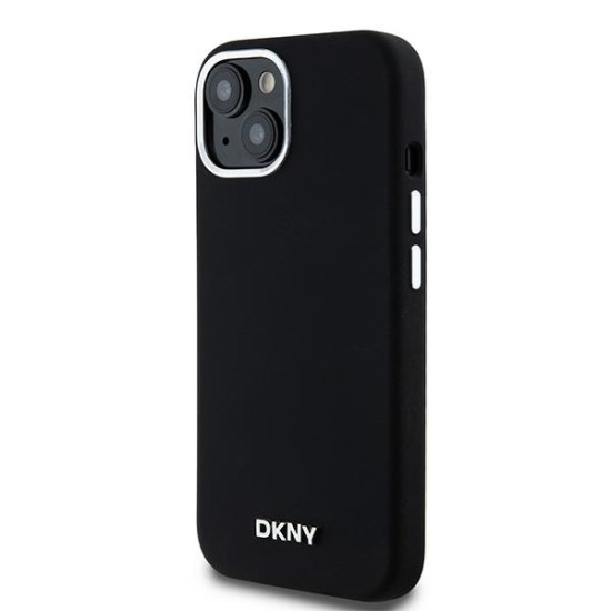 Husa pentru iPhone 15 Plus - DKNY Hardcase Liquid Silicone Small Metal Logo MagSafe (DKHMP15MSMCHLK) - Black