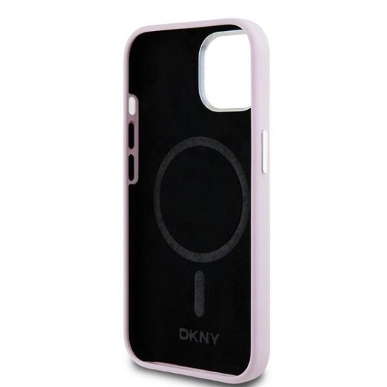 Husa pentru iPhone 15 Plus - DKNY Hardcase Liquid Silicone Small Metal Logo MagSafe (DKHMP15MSMCHLP) - Pink