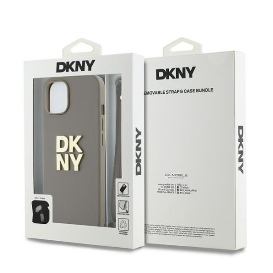 Husa pentru iPhone 15 Plus - DKNY Hardcase Wrist Strap Stock Logo (DKHCP15MPBSWSE) - Beige