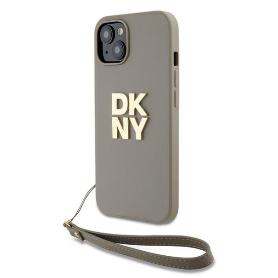 Husa pentru iPhone 15 Plus - DKNY Hardcase Wrist Strap Stock Logo (DKHCP15MPBSWSE) - Beige