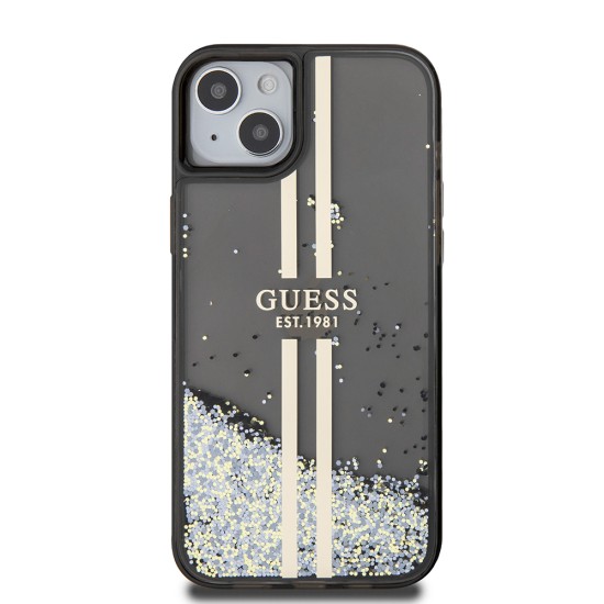 Husa pentru iPhone 15 Plus / iPhone 14 Plus - Glitter Liquid Glitter Gold Stripes (GUHCP15MLFCSEGK) - Black