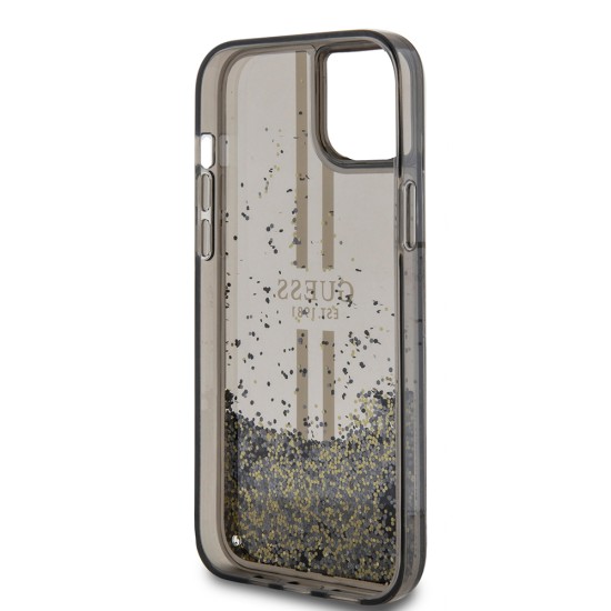 Husa pentru iPhone 15 Plus / iPhone 14 Plus - Glitter Liquid Glitter Gold Stripes (GUHCP15MLFCSEGK) - Black