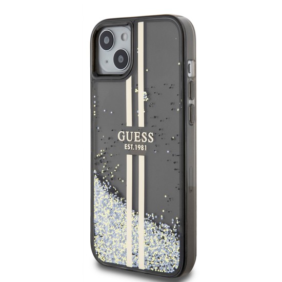 Husa pentru iPhone 15 Plus / iPhone 14 Plus - Glitter Liquid Glitter Gold Stripes (GUHCP15MLFCSEGK) - Black