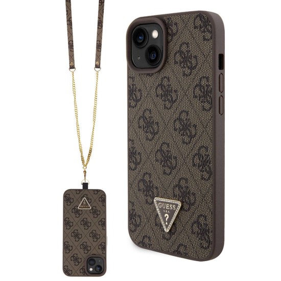 Husa pentru iPhone 15 Plus / iPhone 14 Plus - Guess Crossbody 4G Metal Logo (GUHCP15MP4TDSCPW) - Brown