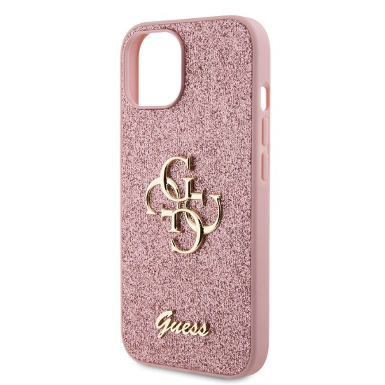 Husa pentru iPhone 15 Plus / iPhone 14 Plus - Guess Glitter Script Big 4G (GUHCP15MHG4SGP) - Pink