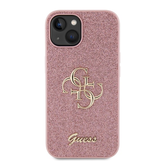 Husa pentru iPhone 15 Plus / iPhone 14 Plus - Guess Glitter Script Big 4G (GUHCP15MHG4SGP) - Pink