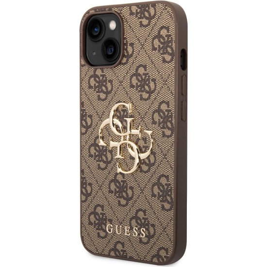 Husa pentru iPhone 15 Plus / iPhone 14 Plus - Guess Hardcase 4G Big Metal Logo (GUHCP15M4GMGBR) - Brown