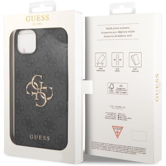 Husa pentru iPhone 15 Plus / iPhone 14 Plus - Guess Hardcase 4G Big Metal Logo (GUHCP15M4GMGGR) - Grey