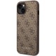 Husa pentru iPhone 15 Plus / iPhone 14 Plus - Guess Hardcase 4G Metal Gold Logo (GUHCP15MG4GFBR) - Brown