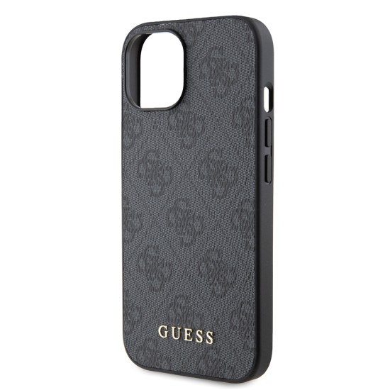 Husa pentru iPhone 15 Plus / iPhone 14 Plus - Guess Hardcase 4G Metal Gold Logo (GUHCP15MG4GFGR) - Grey