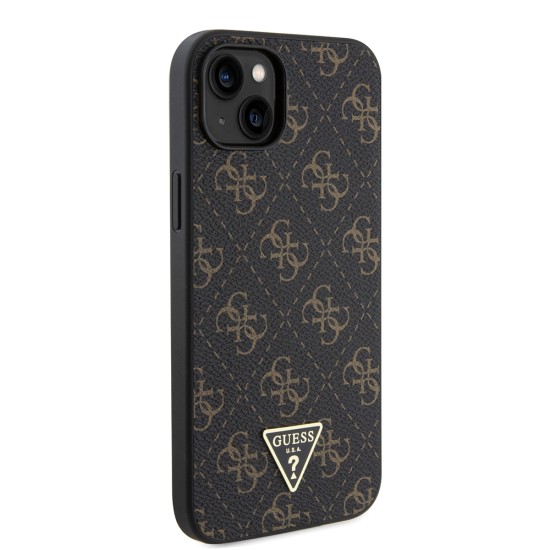 Husa pentru iPhone 15 Plus / iPhone 14 Plus - Guess Hardcase 4G Triangle Metal Logo (GUHCP15MPG4GPK) - Black