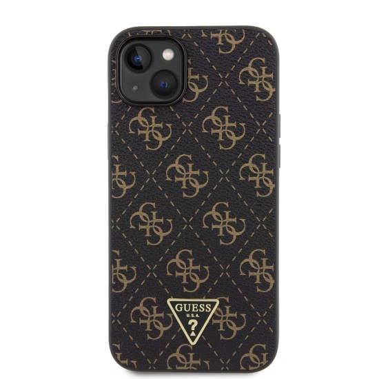 Husa pentru iPhone 15 Plus / iPhone 14 Plus - Guess Hardcase 4G Triangle Metal Logo (GUHCP15MPG4GPK) - Black