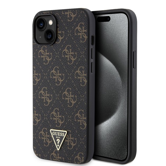 Husa pentru iPhone 15 Plus / iPhone 14 Plus - Guess Hardcase 4G Triangle Metal Logo (GUHCP15MPG4GPK) - Black