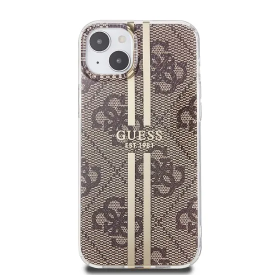 Husa pentru iPhone 15 Plus / iPhone 14 Plus - Guess Hardcase IML 4G Gold Stripe (GUHCP15MH4PSEGW) - Brown Husa pentru iPhone 15 Plus / iPhone 14 Plus - Guess Hardcase IML 4G Gold Stripe (GUHCP15MH4PSEGW) - Brown