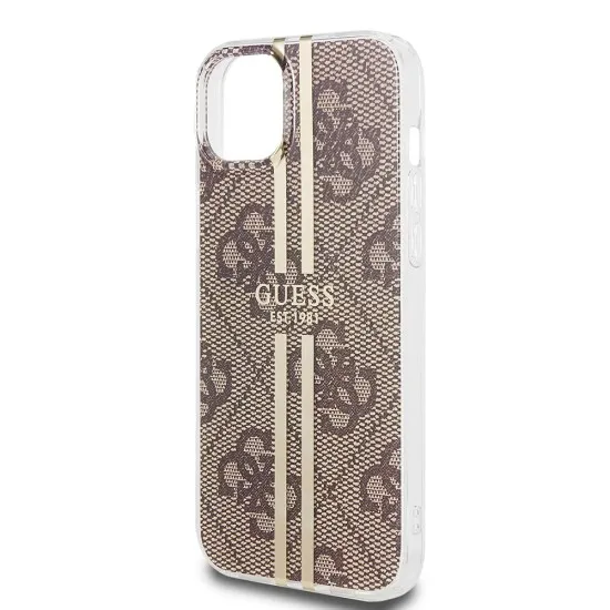 Husa pentru iPhone 15 Plus / iPhone 14 Plus - Guess Hardcase IML 4G Gold Stripe (GUHCP15MH4PSEGW) - Brown Husa pentru iPhone 15 Plus / iPhone 14 Plus - Guess Hardcase IML 4G Gold Stripe (GUHCP15MH4PSEGW) - Brown