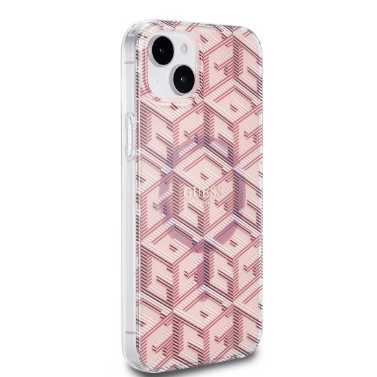 Husa pentru iPhone 15 Plus / iPhone 14 Plus - Guess IML GCube MagSafe (GUHMP15MHGCUSTGP) - Pink