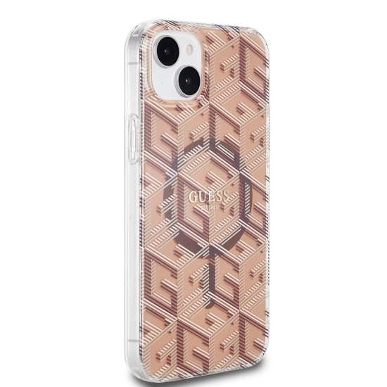 Husa pentru iPhone 15 Plus / iPhone 14 Plus - Guess IML GCube MagSafe (GUHMP15MHGCUSTGW) - Brown