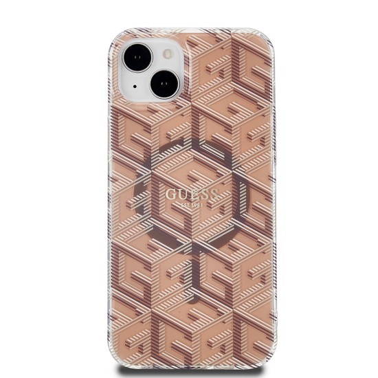 Husa pentru iPhone 15 Plus / iPhone 14 Plus - Guess IML GCube MagSafe (GUHMP15MHGCUSTGW) - Brown